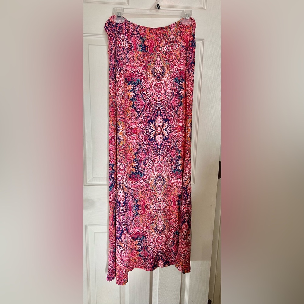 Cynthia Rowley • Maxi Skirt Stretchy Sideslit Summer Boho Jersey Size L - Picture 2 of 7